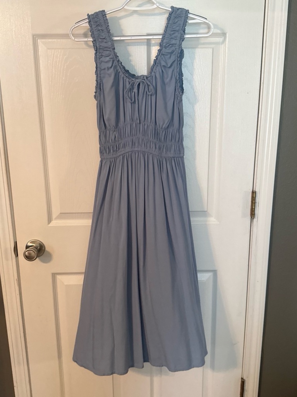 Patrons of Peace Dusty Blue Tie-Front Dress